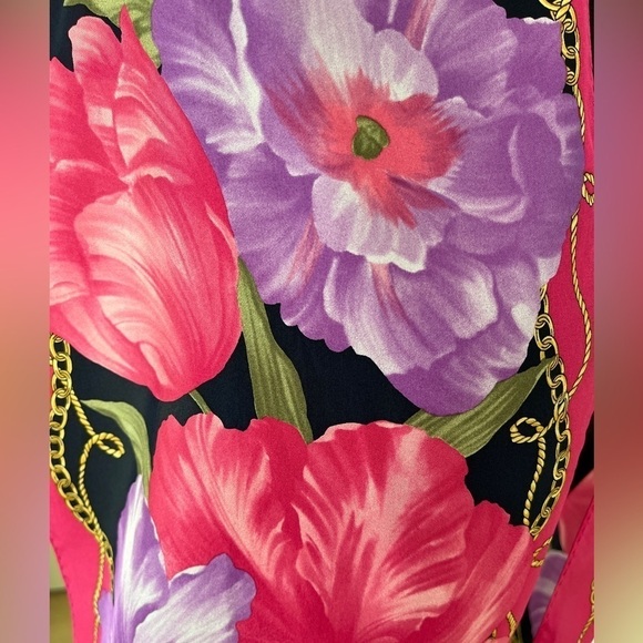 OSCAR by OSCAR DE LA RENTA Signed Silk Scarf Pink Purple Vibrant Floral Luxury - Picture 6 of 14